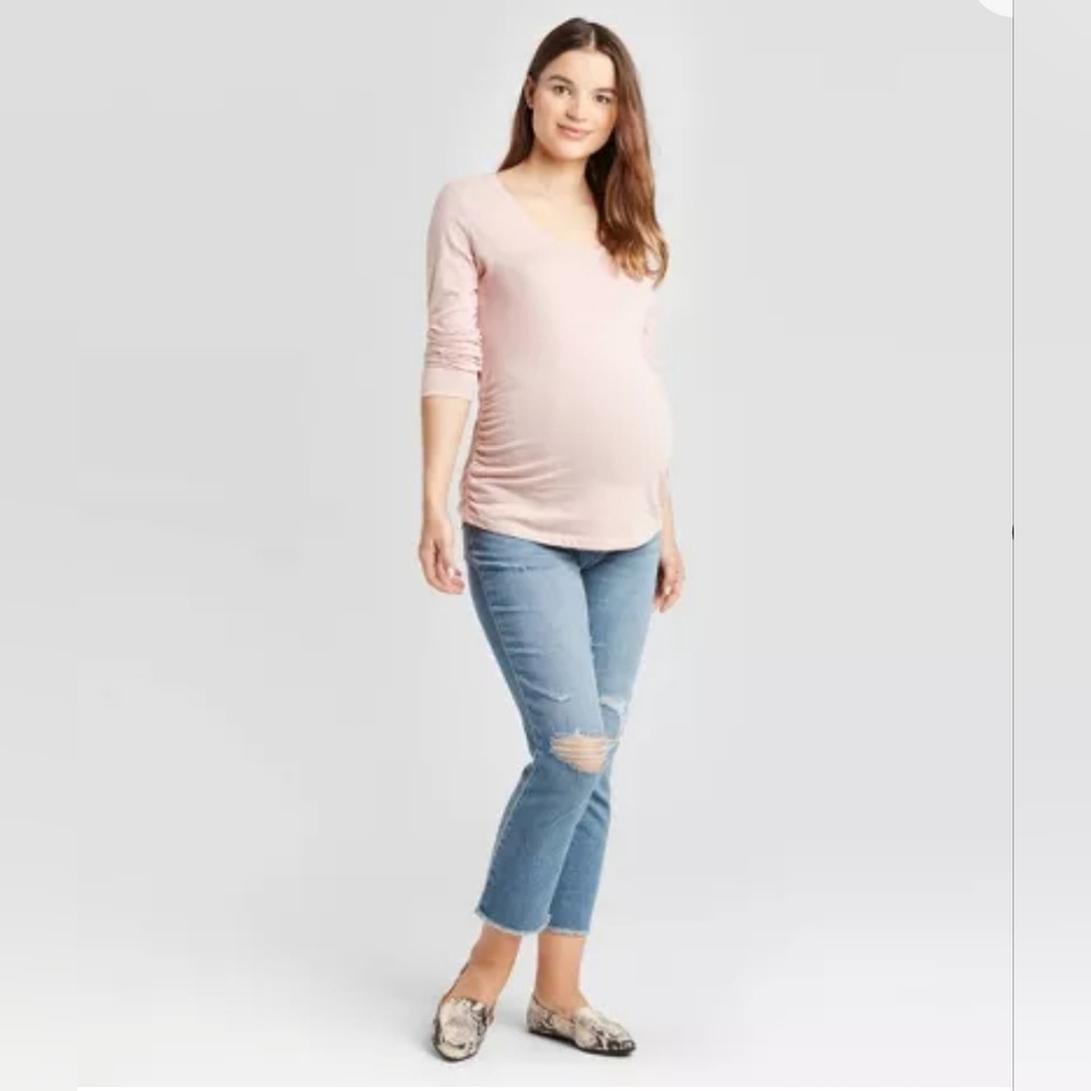 Isabel Maternity Skinny Jeans Sz 12 Blue  Denim Distressed Whiskered Jeggins
